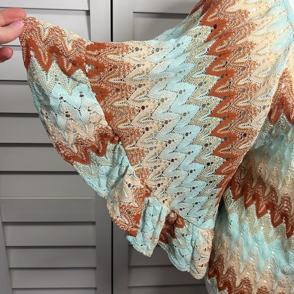Pho Firenze Knit Chevron Print Flared Sleeve Metallic Boho Top Size Small - Picture 4 of 8